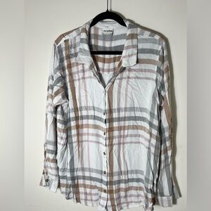 Arula Button-Down Plaid Shirt neautrals – Women’s 1X